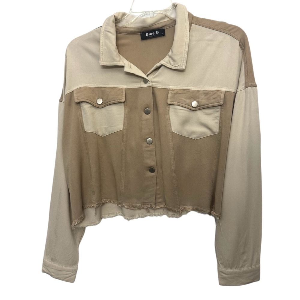 Blue B Collection Women’s Cream Color Block Shacket Top Size Large
